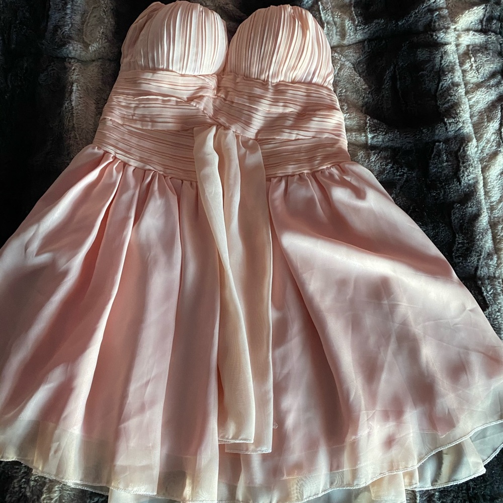 baby pink strapless mini summer dress